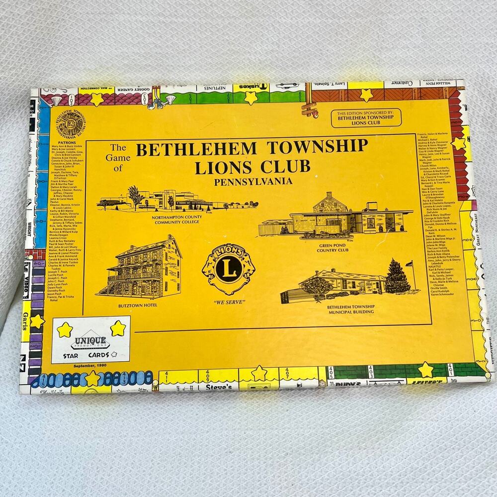 1990 Bethlehem Township Lions Club PA Board Game Complete Unique Promotions